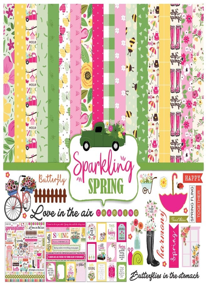 Inkdotpot Floral Theme Collection Double,Sided Scrapbook Paper Kit Cardstock 12"x12" Card Making Paper Pack of with Sticker Sheet - 16 Pages - Multicolor - Image 1